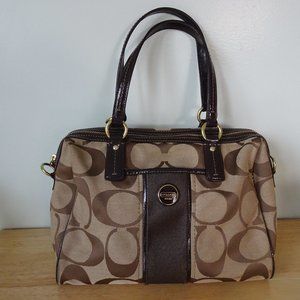 Coach Beige and Brown Canvas Signature C Medium Purse